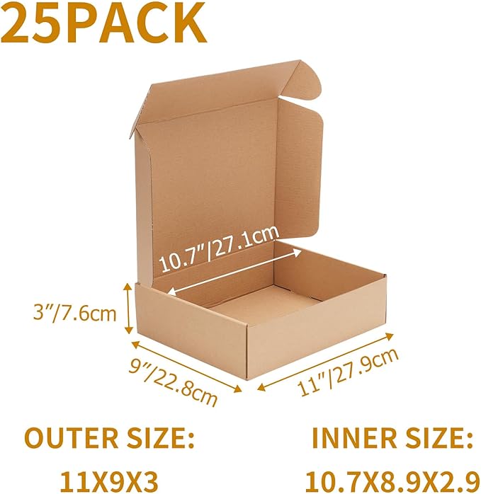 PHAREGE 11x9x3 inch Shipping Boxes Bulk 25 Pack Brown, Tab Lock Tuck Top Mailer - Image 2