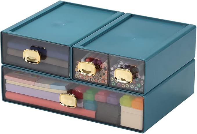 OSteed Spacious Desktop Storage Box, 1 Large 1 Middle & 2 Small Storage Drawers - Image 4