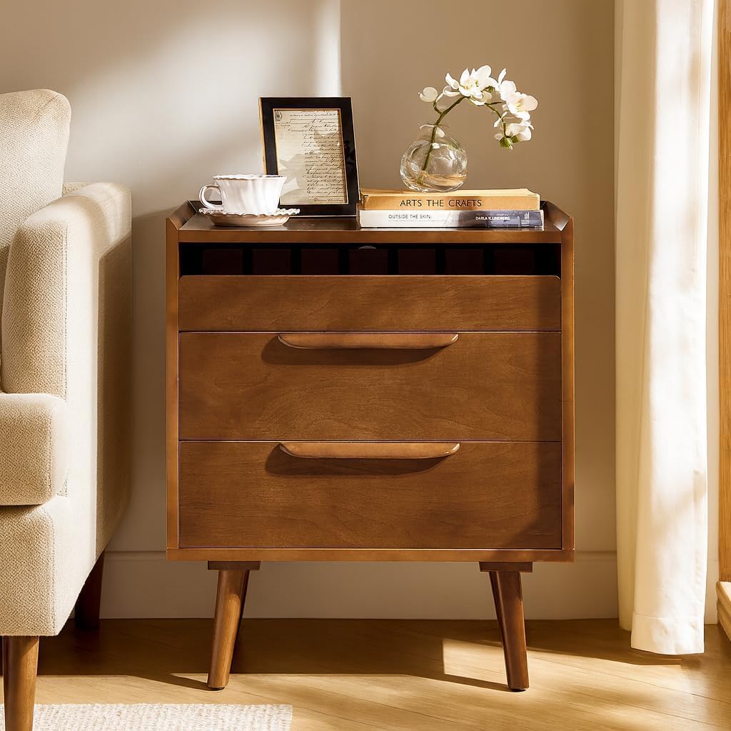 HULALA HOME 2-Drawer End Table with Charge Station, Acorn