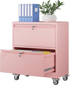 METAN Upgrade 2 Drawers Lateral File Cabinet on Wheels, Steel Office Filing by METAN