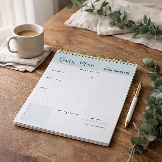 Spiral Daily Planner Agenda Notepad -100 Undated Tear-Off Sheets -Desk Notepad - Image 2