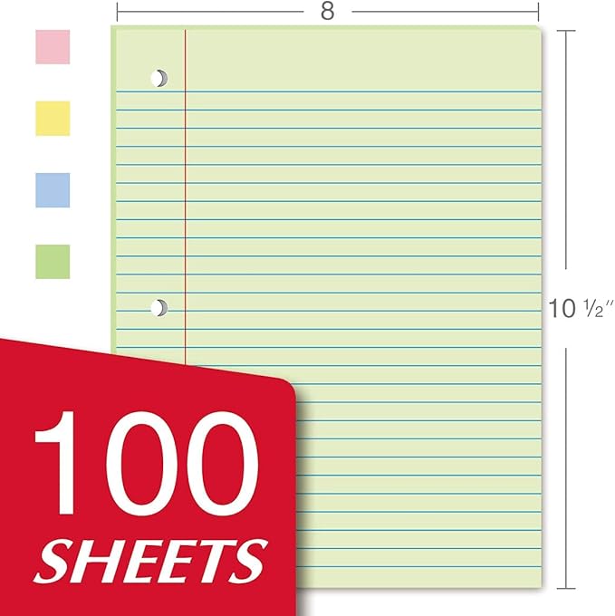 Kaisa Filler Paper Colored loose Leaf Paper, Wide Ruled 8x10.5in Colored Paper - Image 5