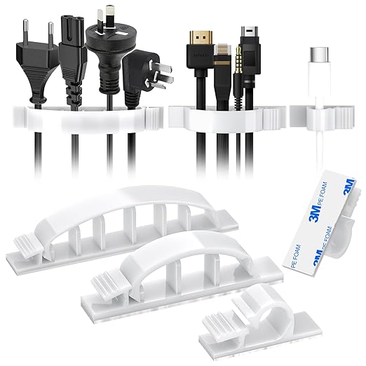XHF 30pcs Adhesive Cable Wire Clips Kit White, Outdoor Cable Management Wire by XHF