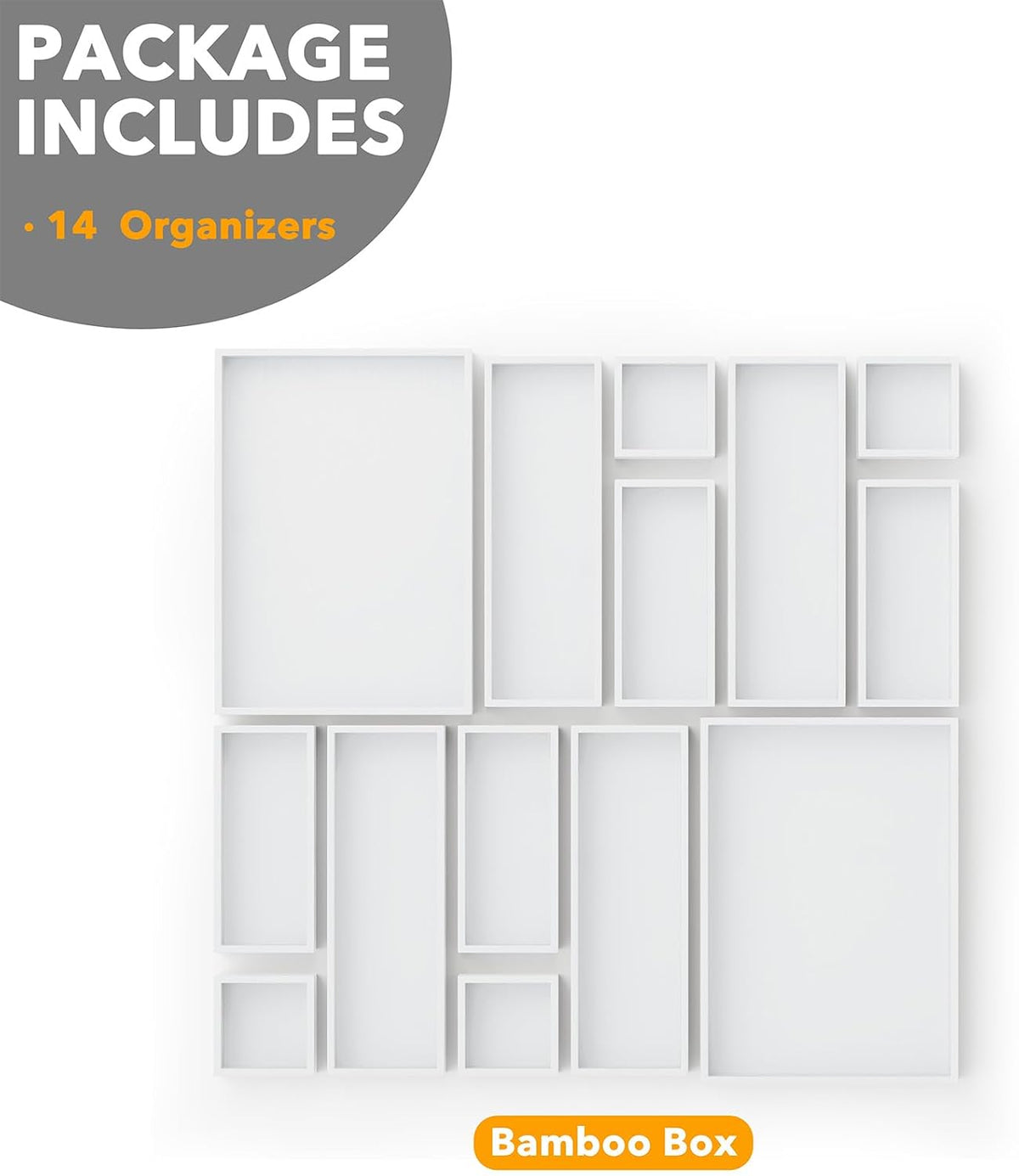 SpaceAid 14-Piece Bamboo Drawer Organizer Storage Boxes Set, Wood Tray Junk D...