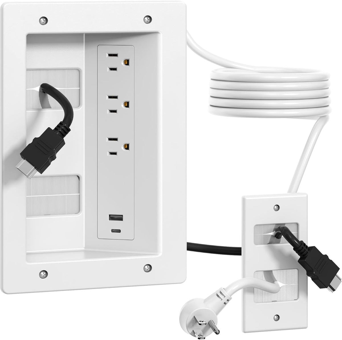 Plug'n in Wall Cable Management Kit,Recessed TV Wall Box with 3 AC Outlet...