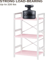 Homeiju Pink Bookshelf, 3 Tier Industrial Bookcase, Metal Small Bookcase - Image 7