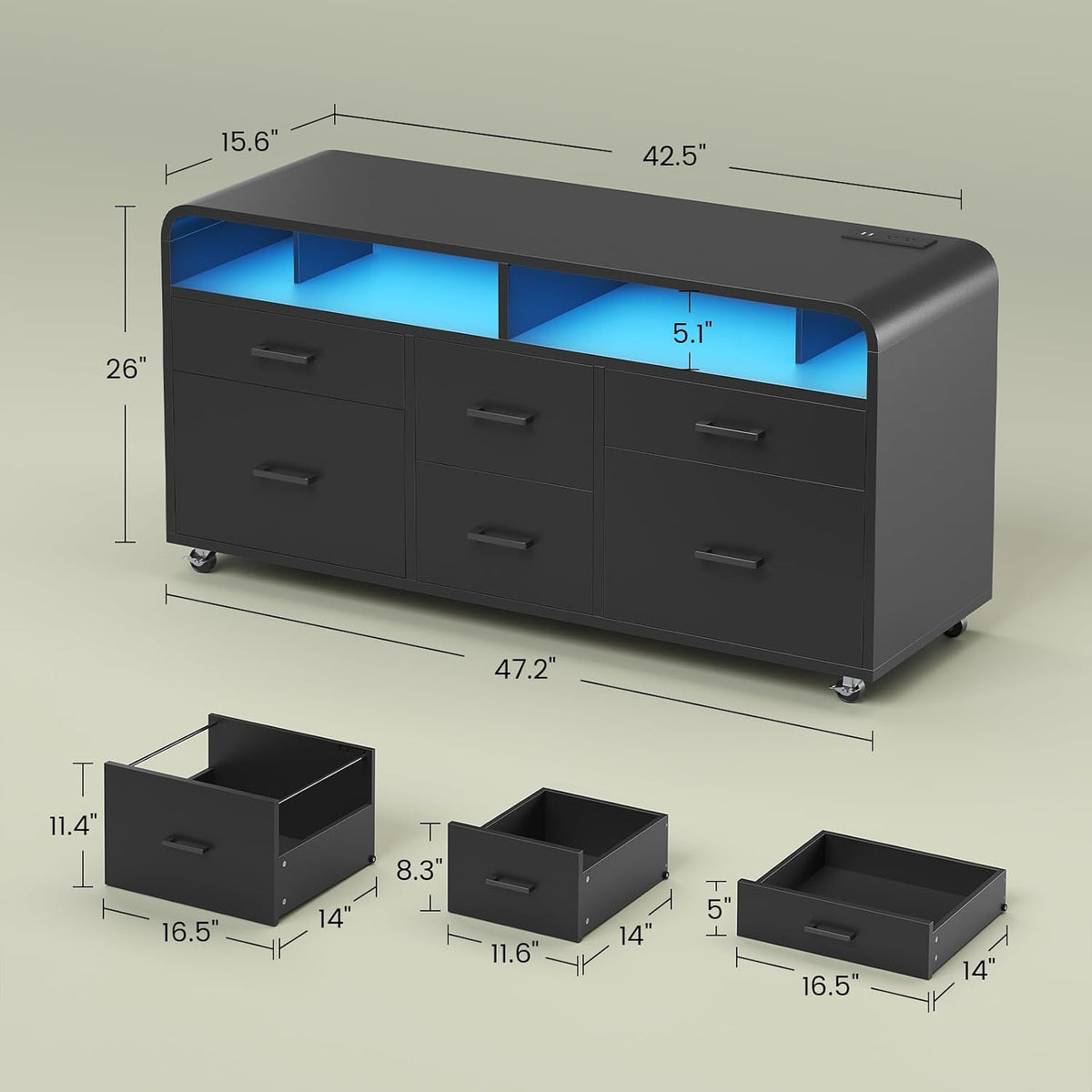 sedeta 6 drawers file cabinet with power strip on a desk or shelf