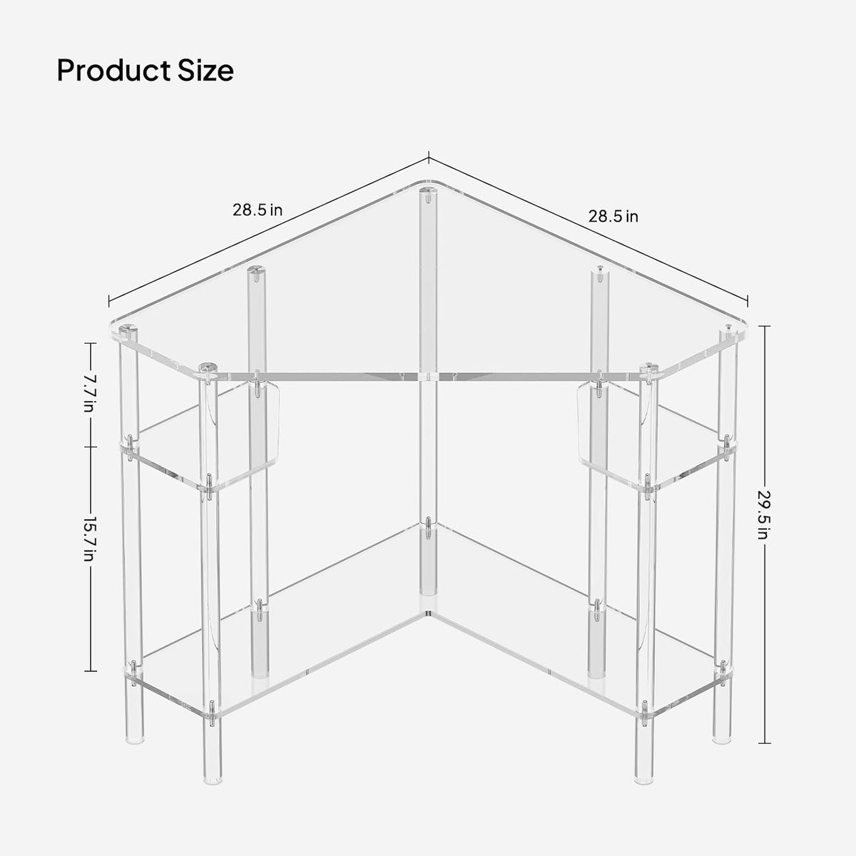 Eglaf Acrylic Triangle Corner Desk, 90-Degrees, Clear Desk with Storage