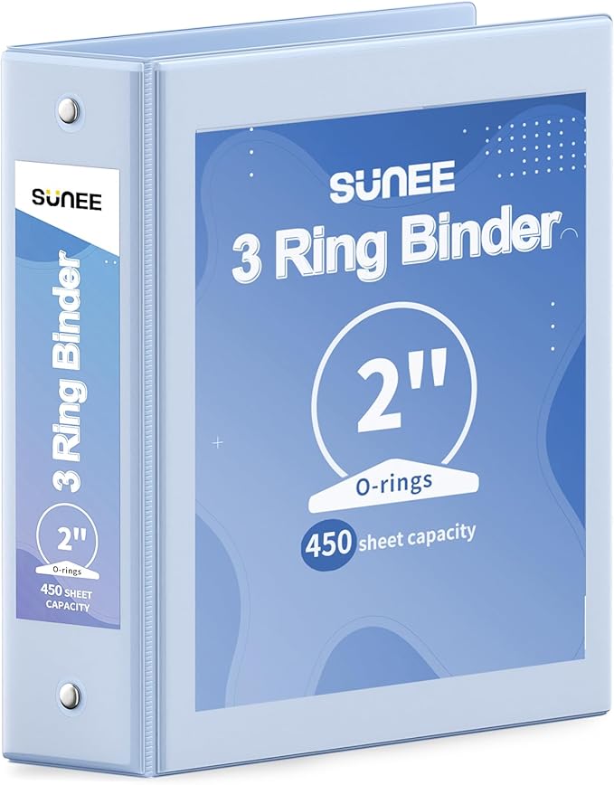 SUNEE 3 Ring Binder 2 Inch 1 Pack, Haze Blue by SUNEE