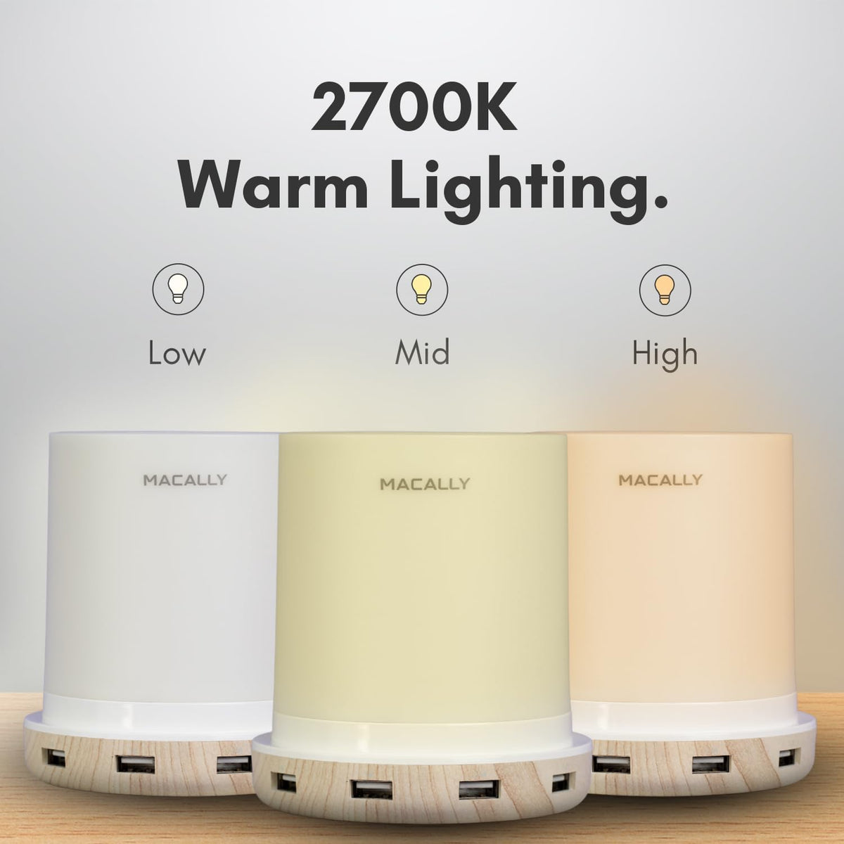 Macally Small Touch Lamps for Nightstand - Bedside Lamp with USB Port - 3 Way...