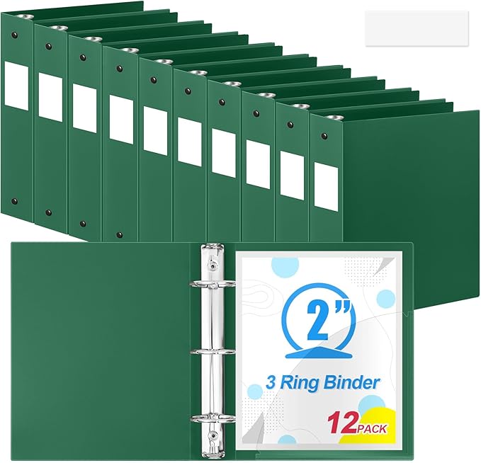 Henoyso 12 Pcs 3 Ring Binder 2 Inch Round Fits Letter Size 8.5'' x 11'' Paper by Henoyso