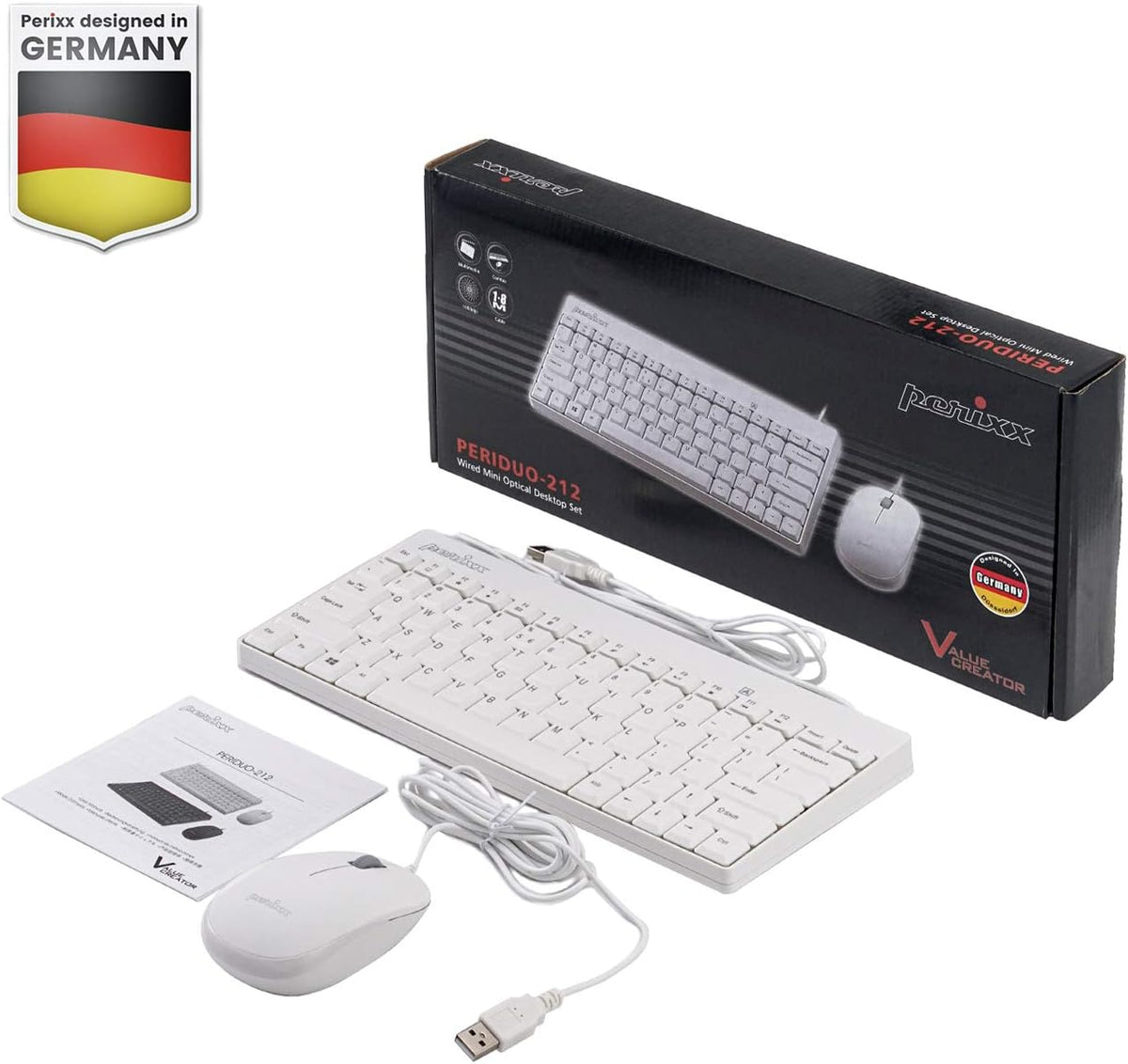 Perixx PERIDUO-212 Wired Mini Keyboard and Mouse Combo, 12 Multimedia Keys, U...