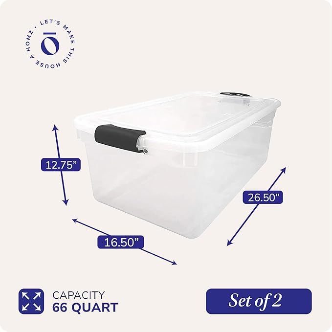 HOMZ 2-Pack Latching Lid, Large Clear Plastic Storage Bins - Image 4
