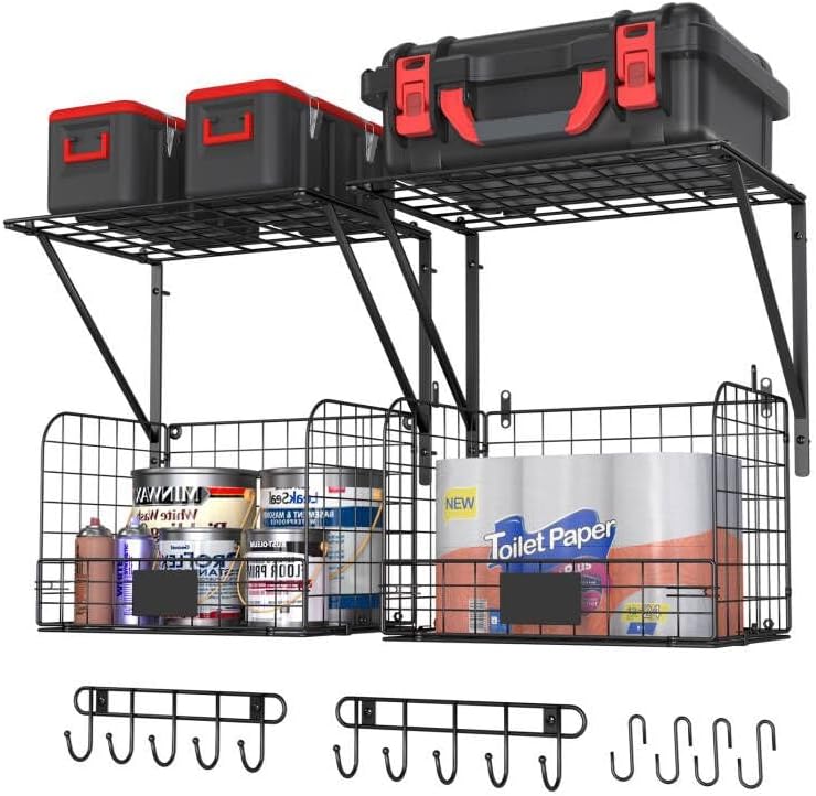 threehio 2 pack garage shelves wall mounted with, main product view