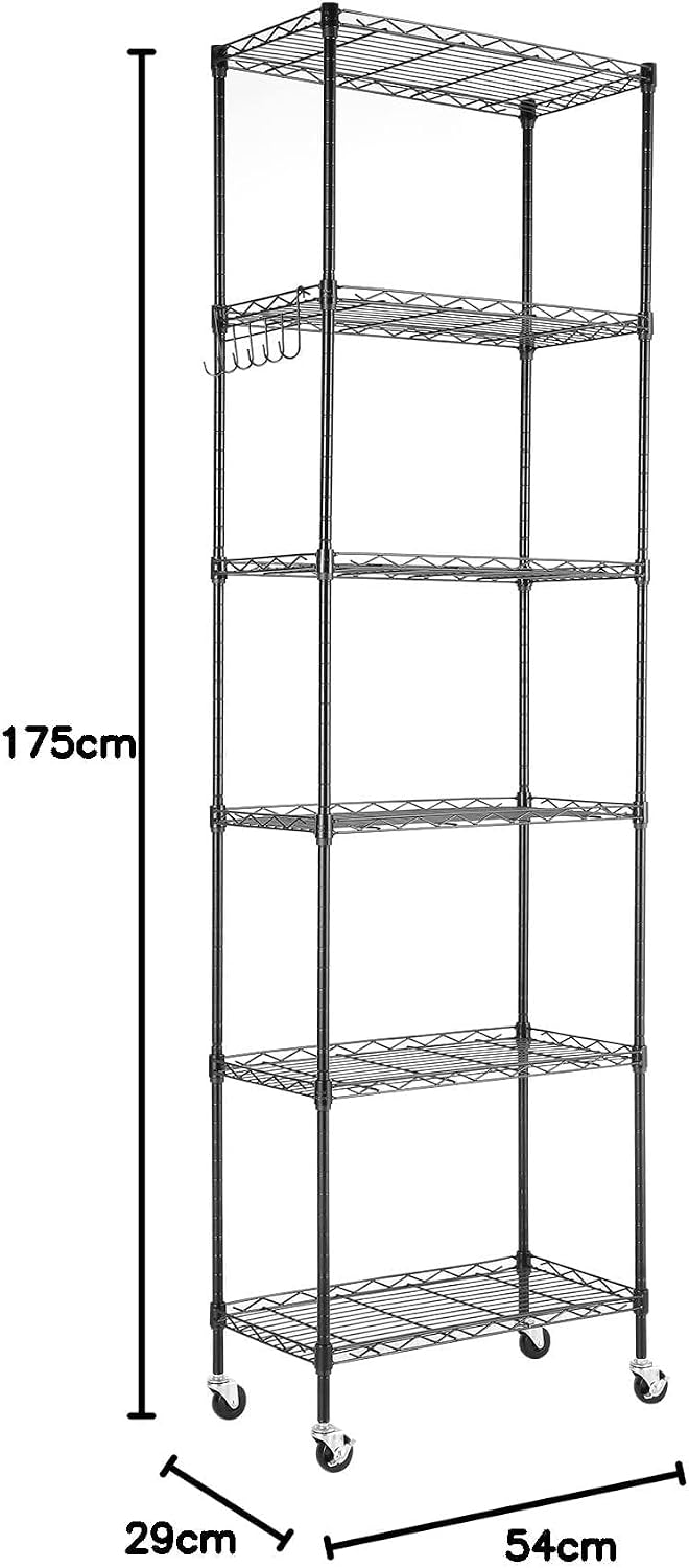 Himimi 6-Tier Storage Shelf Units, Adjustable Wire Shelving with Wheels, Meta...