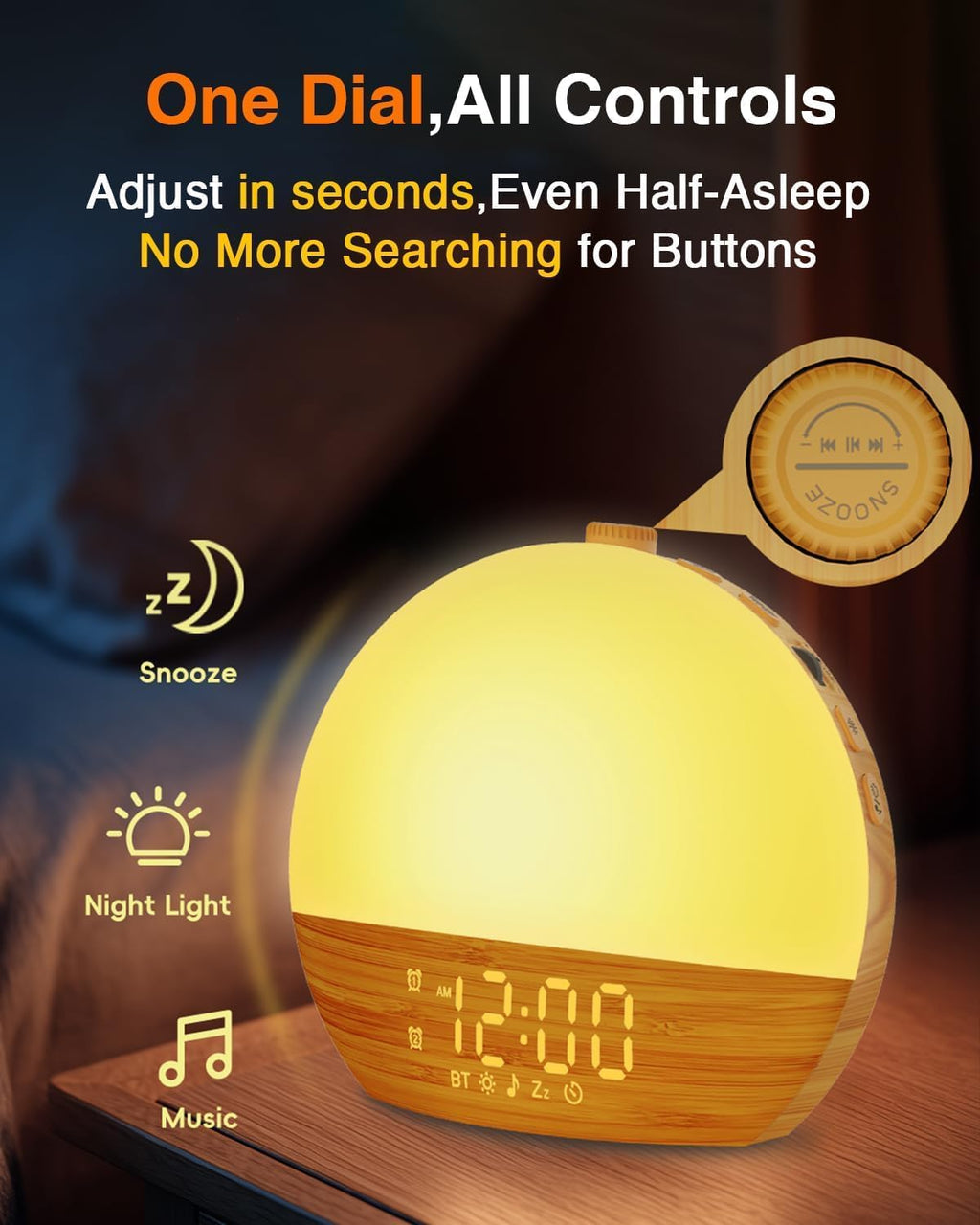 sunrise alarm clock with sound machine - natural, side view