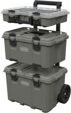 keter stack-n-roll outdoor gear organizer, 3-piece rolling storage, main product view