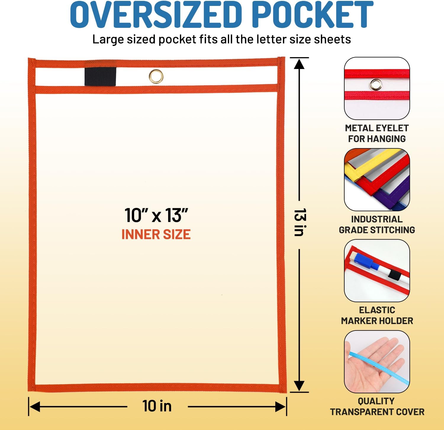 Dry Erase Pockets 30 Pack, 10" x 13" Reusable Pocket Sleeves | Heavy-duty clear pocket sleeves fit 10 x 13 for classroom worksheets, homeschool, quickly wipe to a flawless clean