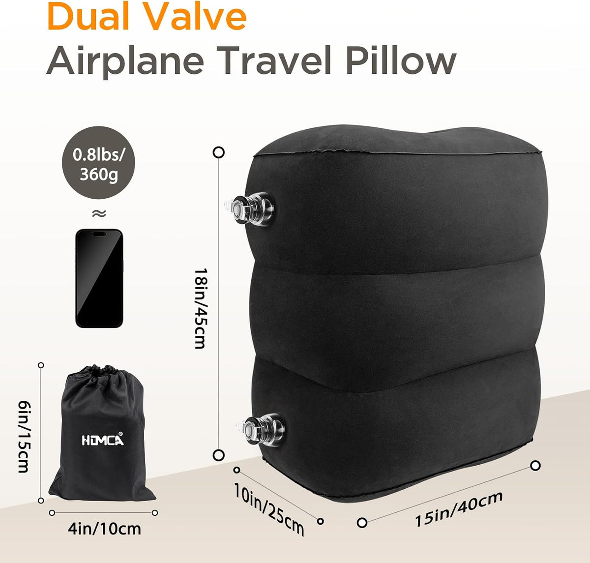 HOMCA Inflatable Travel Foot Rest Pillow for Airplane (2-Pack)