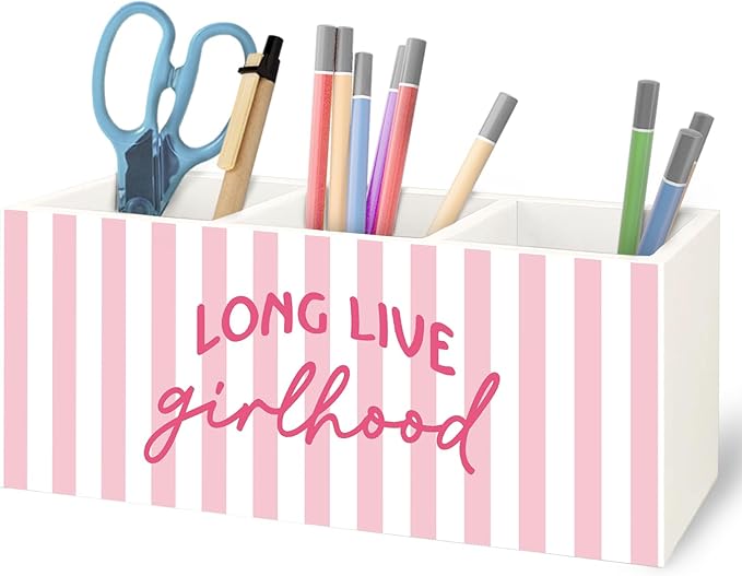 URLLUAE Pink Preppy Long Live Girlhood Wooden Pen Pencil Holder by Unknown