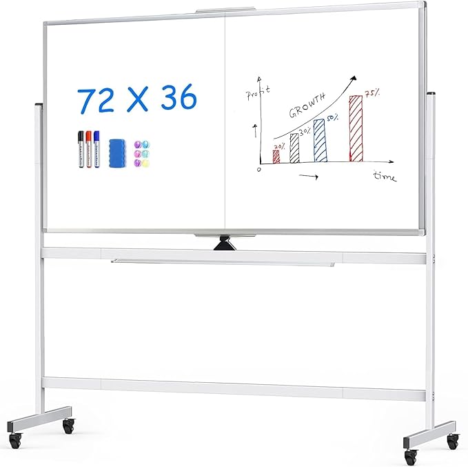 maxtek Rolling Whiteboard, Large Double Sided Standing Whiteboard by Maxtek