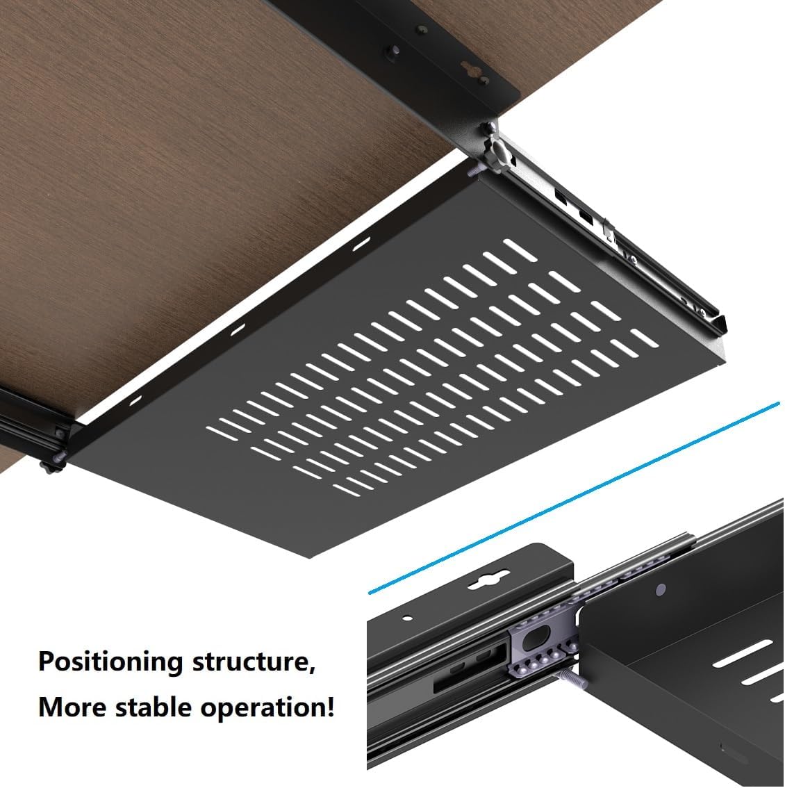 21 inch Sliding Under Desk Laptop Mount Tray with Air Vents