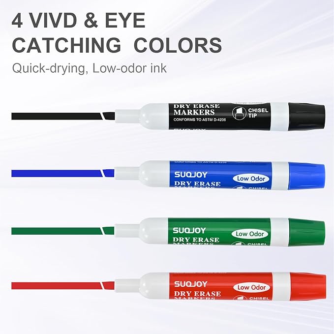 SUQJOY Dry Erase Markers, Chisel Tip Whiteboard Marker, Low Odor Thick Dry - Image 3
