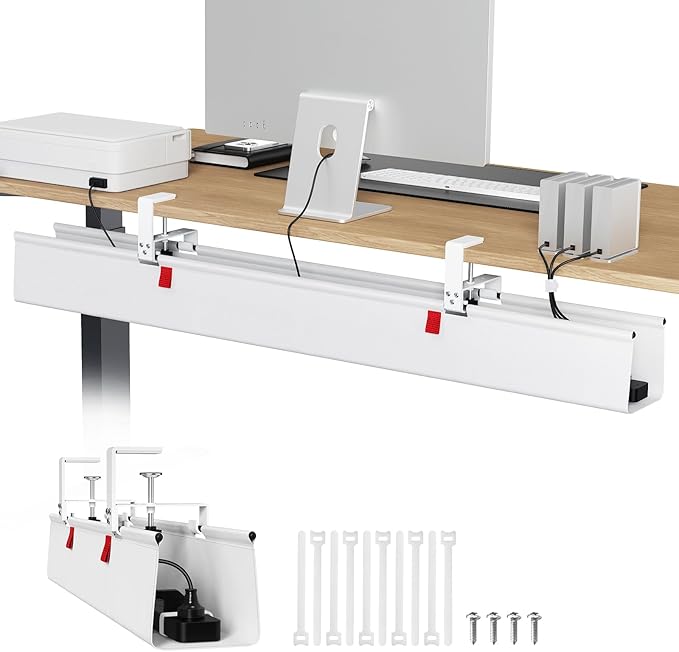 Univivi No Drill Under Desk Cable Management Tray, Clamp/Screw Mount Desk Cable by Univivi