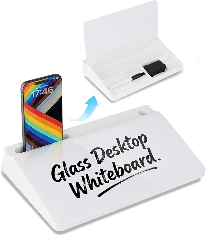 Small Glass Desktop Whiteboard 11.8×7”, Dry Erase Note Memo Board, Desk by Unknown