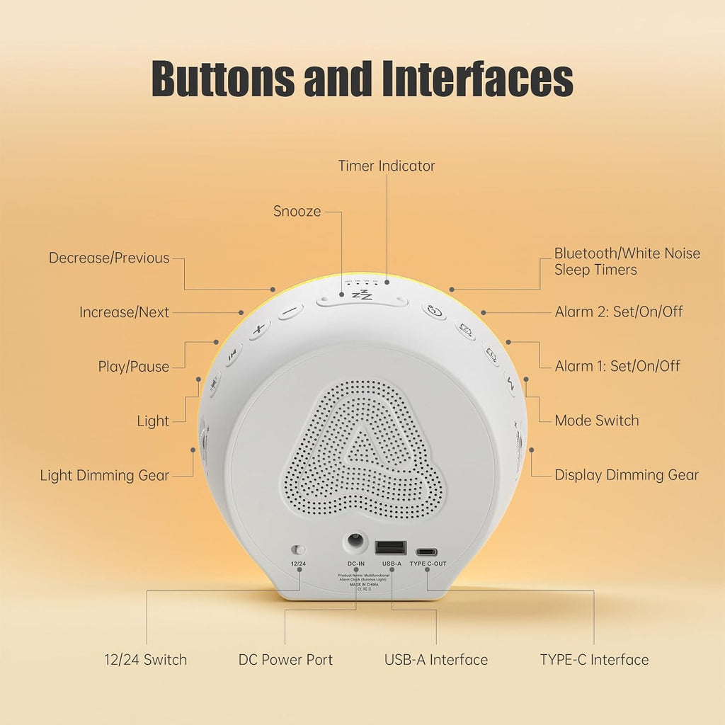 alarm clock sound machine sleeping, sunrise digital alarm, view 9