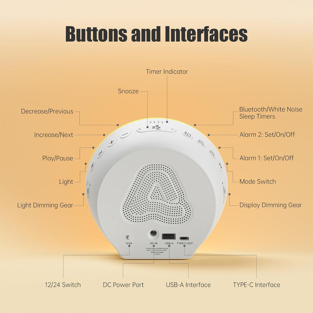 alarm clock sound machine sleeping, sunrise digital alarm, view 9
