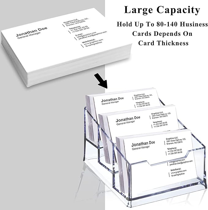 Meschett 3 Pack Clear Acrylic Business Card Holder, 3 Tier Premium Acrylic - Image 3