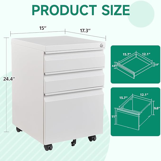 Letaya 3 Drawer Mobile File Cabinet - Image 3