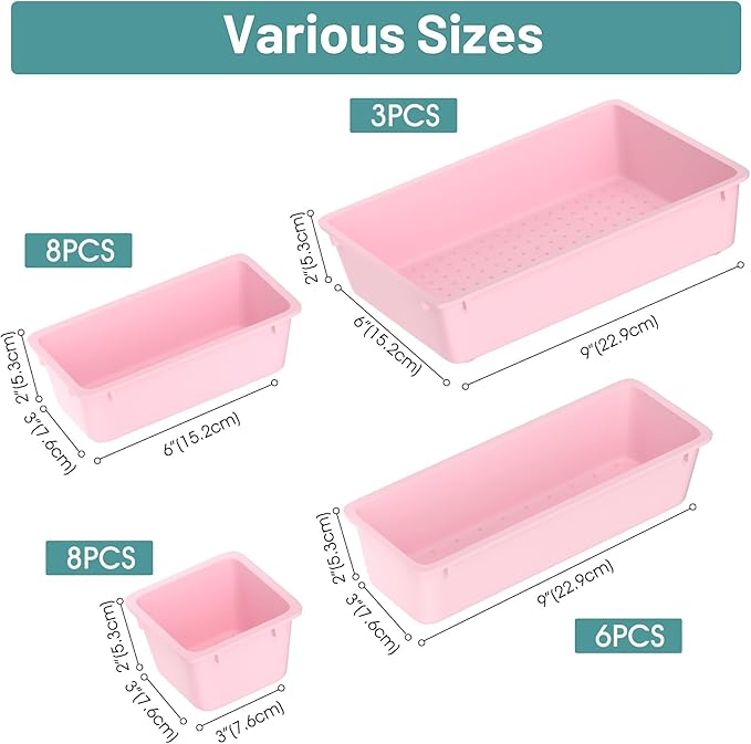 WOWBOX 25 PCS Plastic Drawer Organizer Set, 4 Sizes Desk Drawer Divider - Image 2