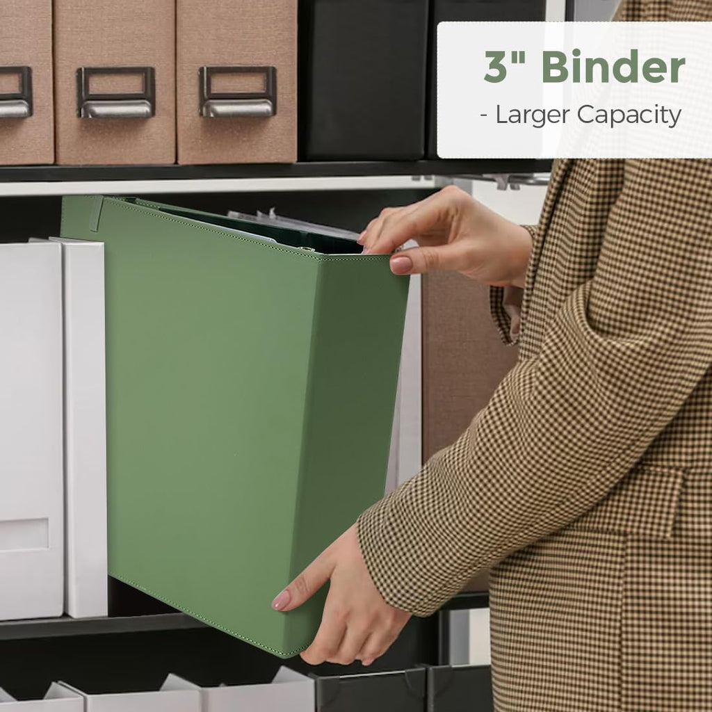 SKYDUE 3 Ring Binder 3 Inch D Ringr with Clipboard, PU Heavy Duty Clipboard Binder with Notepad & 5 Dividers with 5 Pockets, Labels, Clipboard Folder Great for School Office