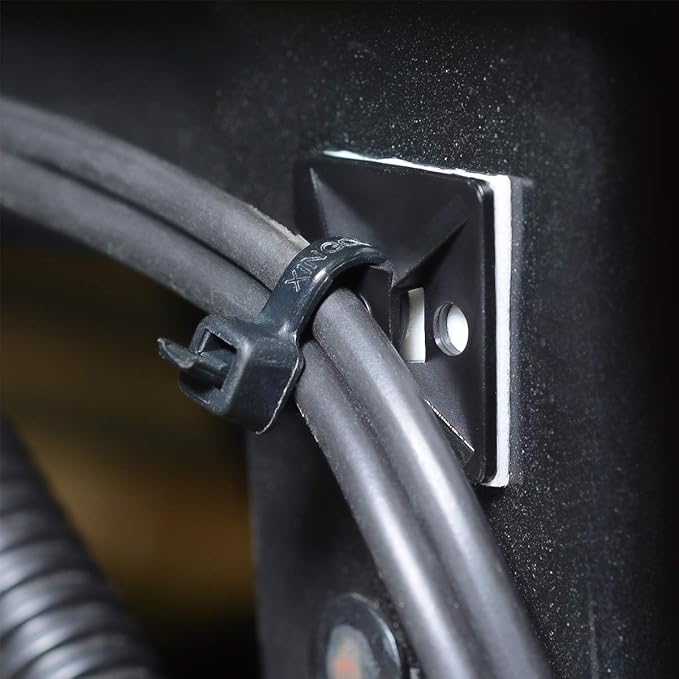 XHF 500 PCS 3/4" Black Self Adhesive Cable Zip Tie Mounts Wire Cable Clips - Image 2
