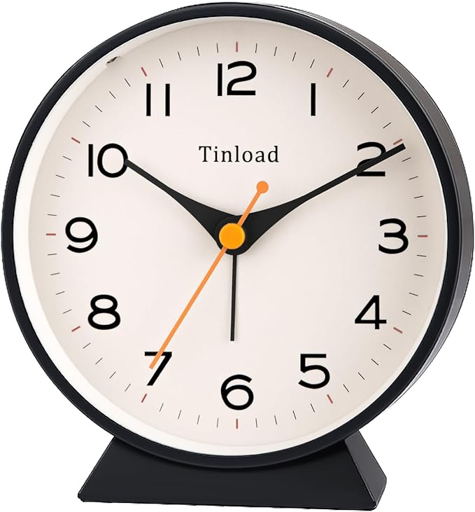 Tinload 4.5" Battery Operated Retro Analog Alarm Clock, Small Silent Bedside by Tinload