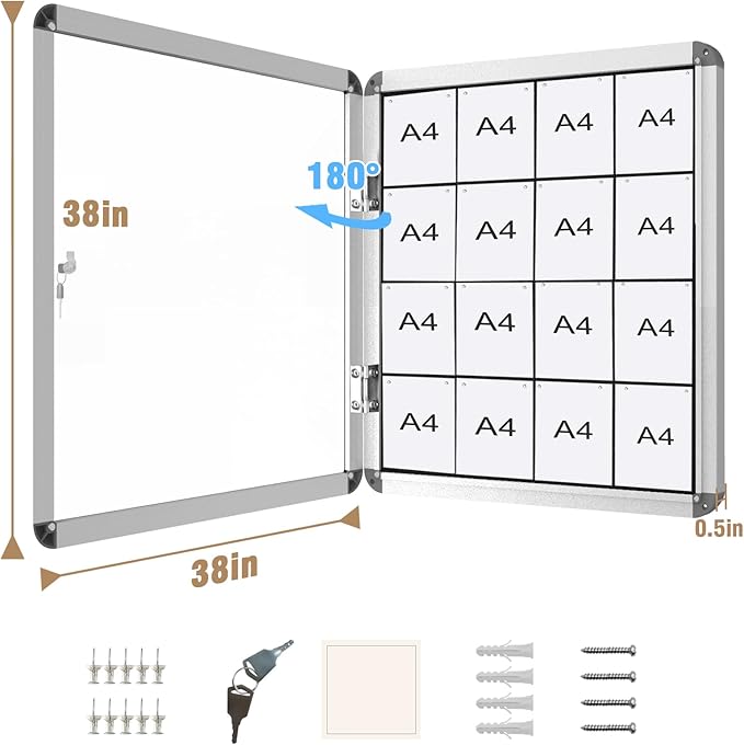 Mifuro 38"x38" Enclosed Bulletin Board, Lockable Weather-Resistant Aluminum - Image 5