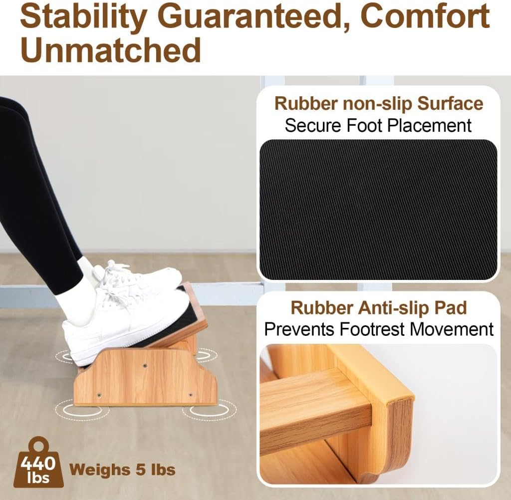 StrongTek Under Desk Adjustable Foot Rest, Wooden Rocking Footrest
