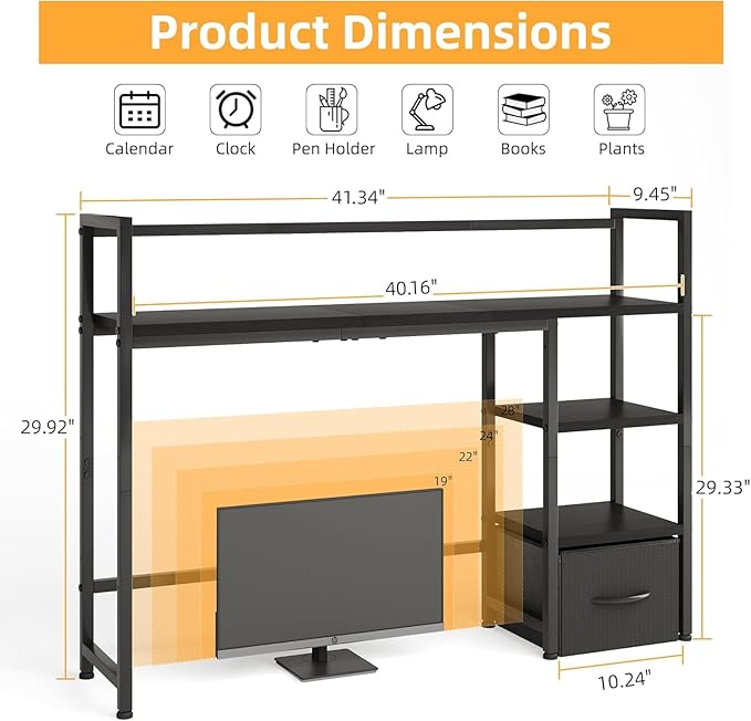 Desk Shelf with Drawer, 41.3" Desktop Organizer Shelf, Desk Hutch - Image 3
