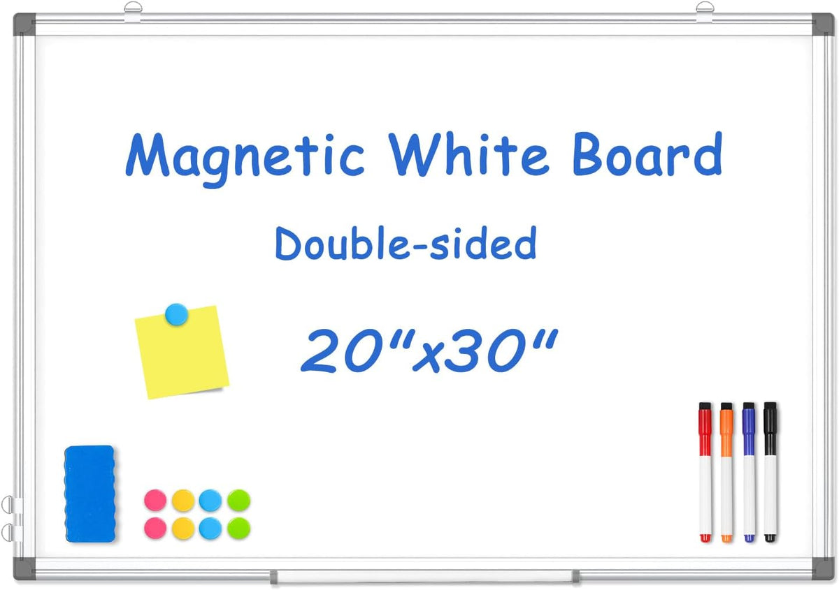 WALGLASS Double-Sided White Board 30x20 Dry Erase Magnetic for Wall