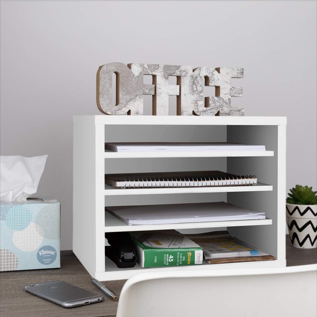 AdirOffice Shelf Desk Organizer, Wood 4-Tiered Stackable Shelves File Mail Or...