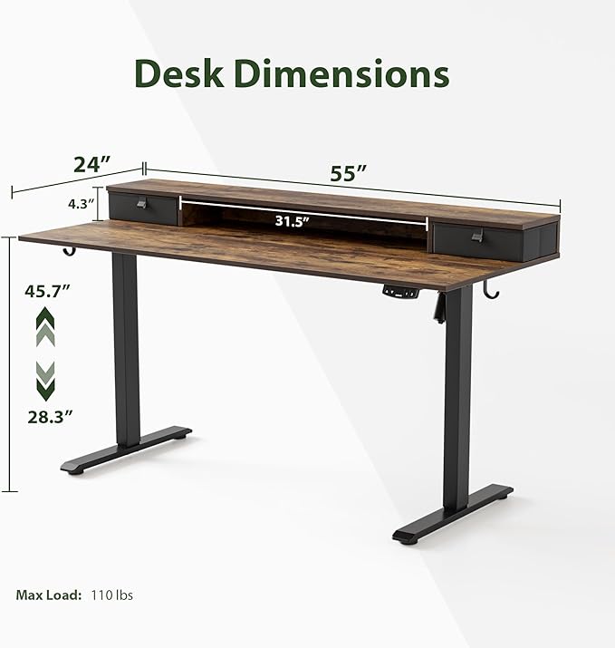 Agilestic 55 x 24 Inches Height Adjustable Electric Standing Desk - Image 3