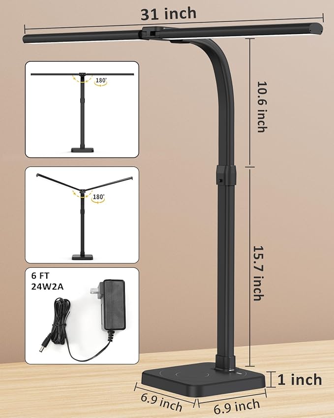 AKRRYR LED Desk Lamp for Home Office, Double Head 24W - Image 3