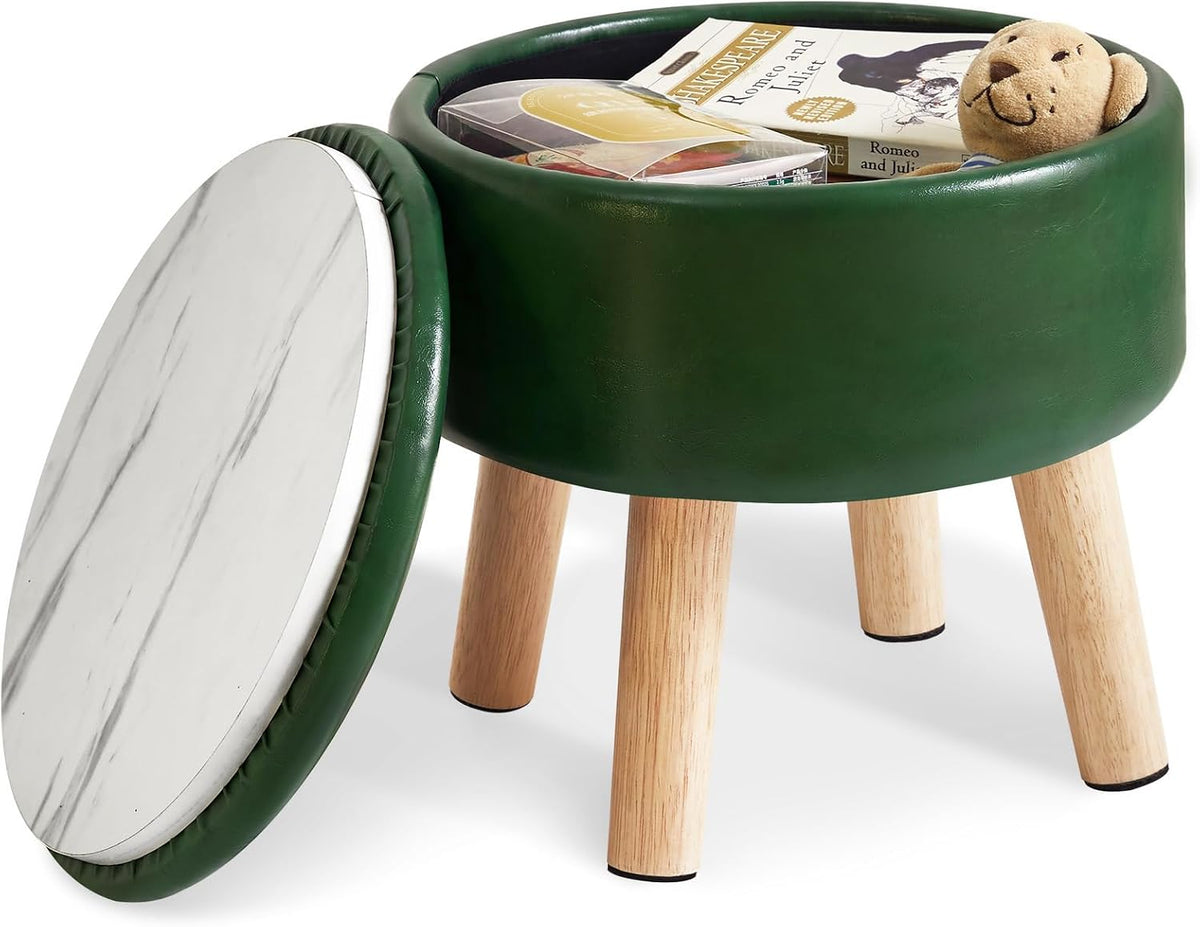 IBUYKE Small Foot Stool Ottoman with Storage, Round, Dark-Green WBD023GR