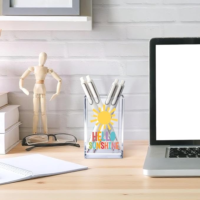 Vgrti Hello Sunshine Acrylic Cosmetic Pencil Pen Holder Cup, Inspirational - Image 4