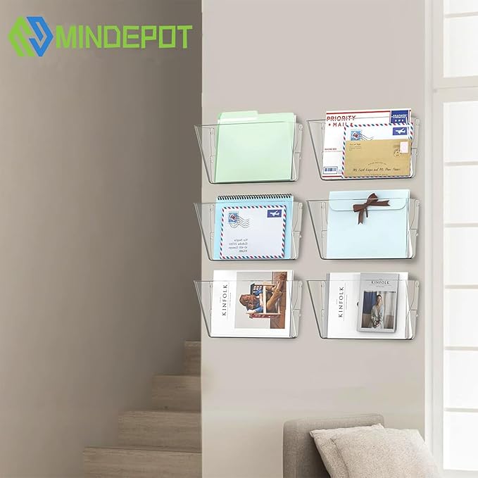 MINDEPOT 6 Pockets Acrylic Wall File Organizer, Plastic Hanging Wall File Holder - Image 2