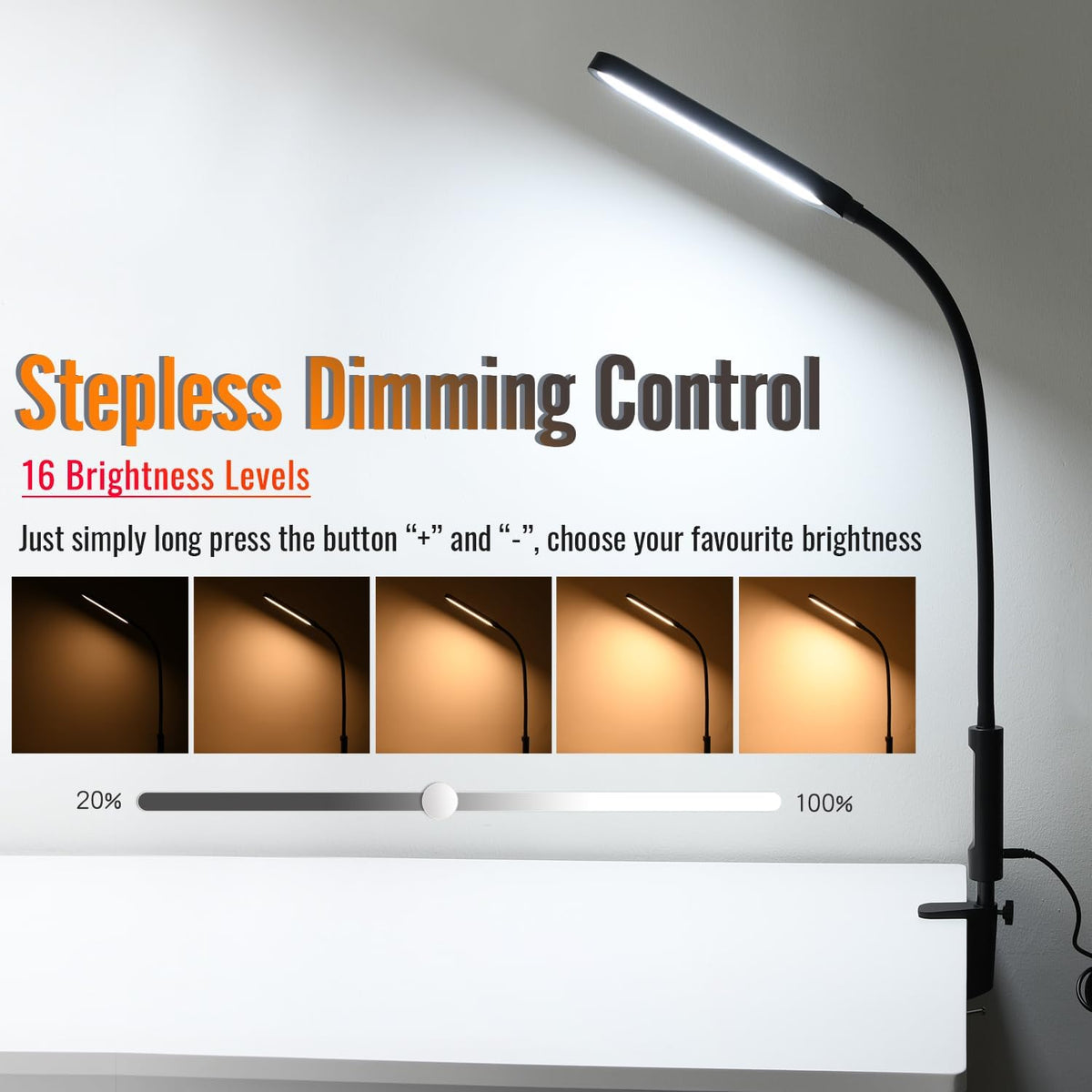 18W 3000LM LED Clamp Desk Lamp, CRI 95, Touch and Remote Control