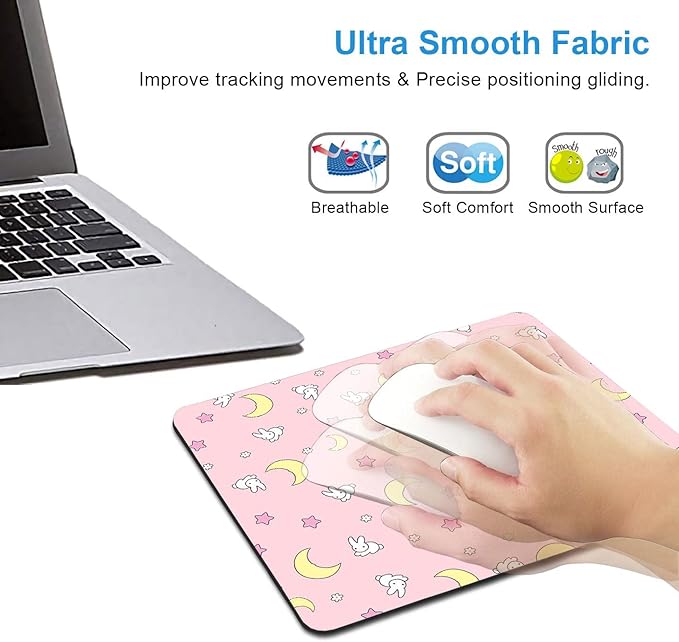IMAYONDIA Pink Kawaii Mouse Pad, Cute Moon Bunny Small Mouse Mat，Aesthetic - Image 4