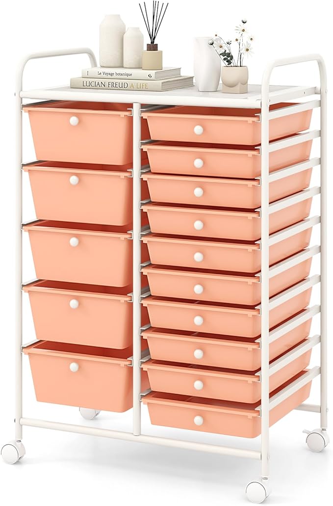 COSTWAY 15-Drawer Rolling Storage Cart, Mobile Utility Cart by COSTWAY